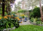 A backyard patio and garden